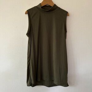 Banana Republic Sleeveless Top Womens XS Green Ribbed Mock Neck Preppy Luxe